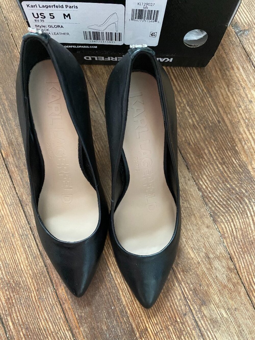 Karl Lagerfeld Paris Glora Point Toe Leather Pumps Black Size 5